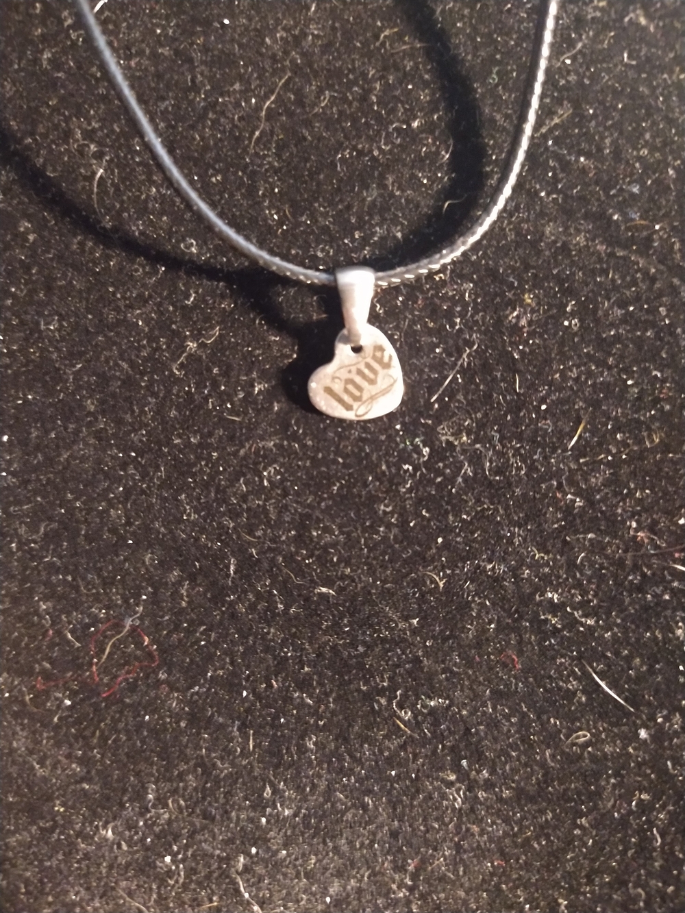Silver Tone 'Love' Heart Pendant Necklace on Black Cord